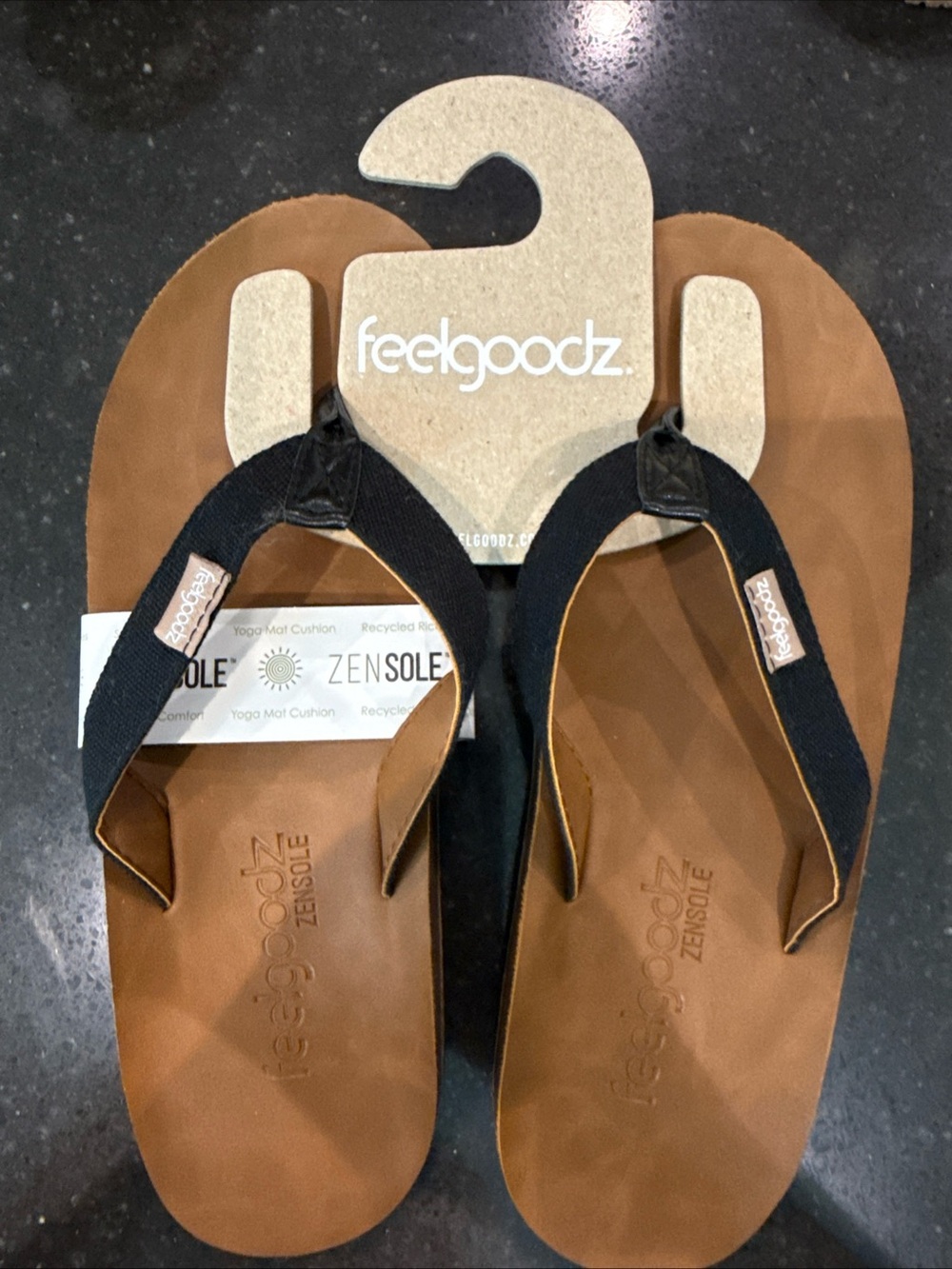 Feelgoodz Women's Tan Sandal with Black Straps